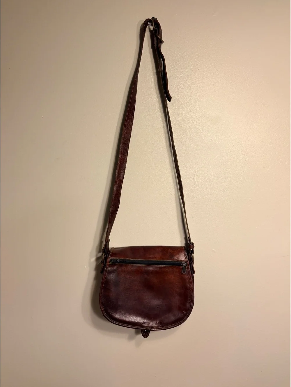 Vintage Brown Leather Crossbody Bag w/ Green Lining Purse WhimsyGoth Goblincore